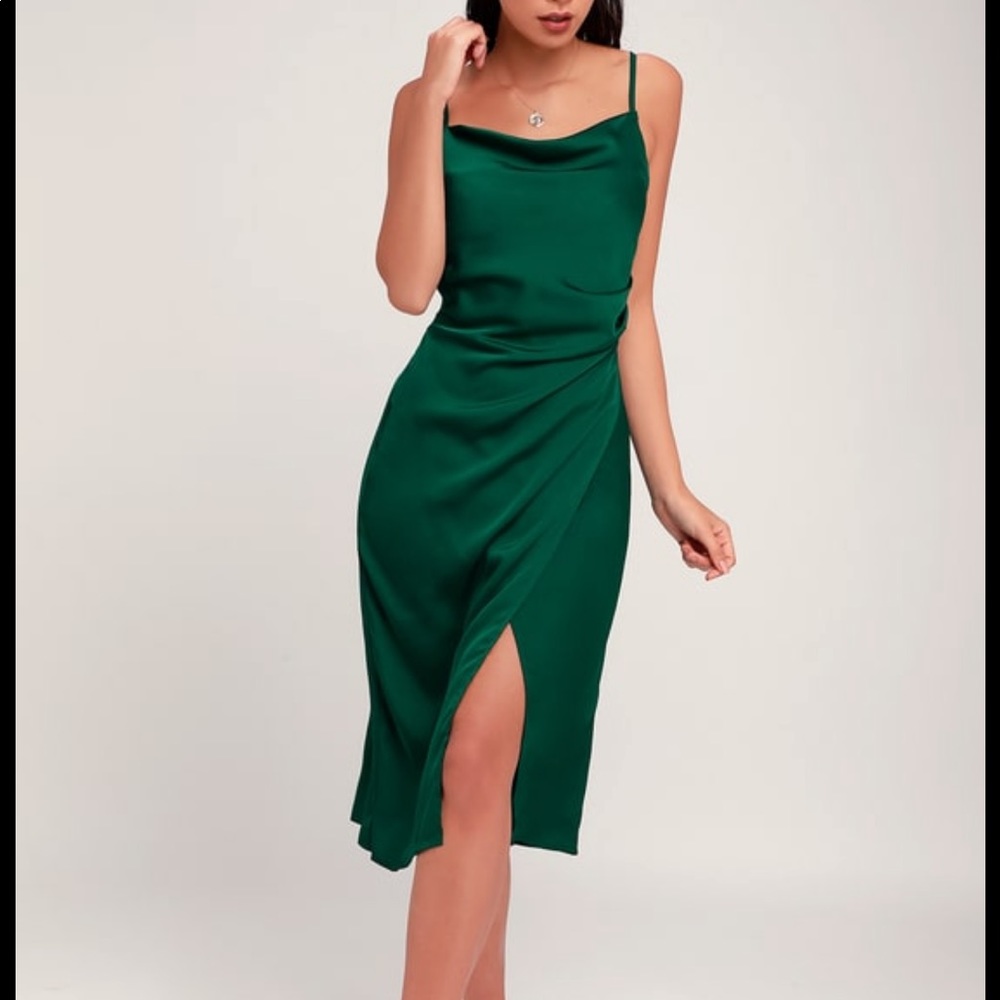 Lulus green Hollywood woman satin midi dress